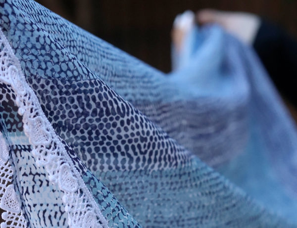 Stripes of Blue Simple Lightweight Scarf | Elegant White Lace Fringe