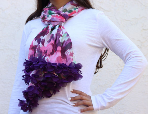 Fields of Flowers Fashionable Multicolored Scarf | Purple Ruffle Fringe