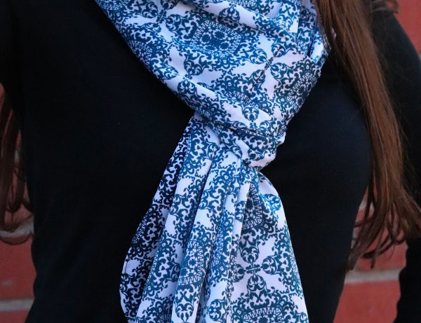Mesmerizing Blue Opulent Geometric Silk Blue Scarf | Handmade