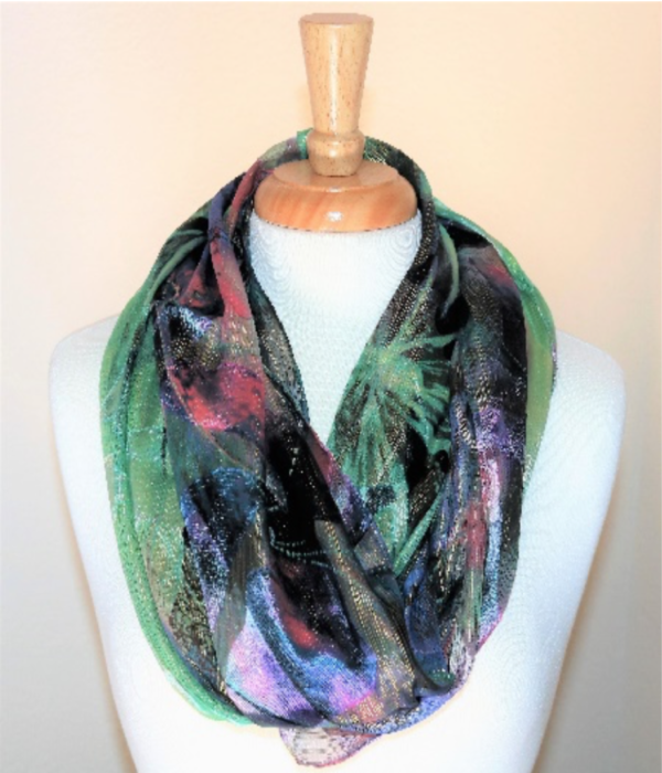 Colorful Waves Infinity Loop Silk | Rayon Scarf Gold Finish