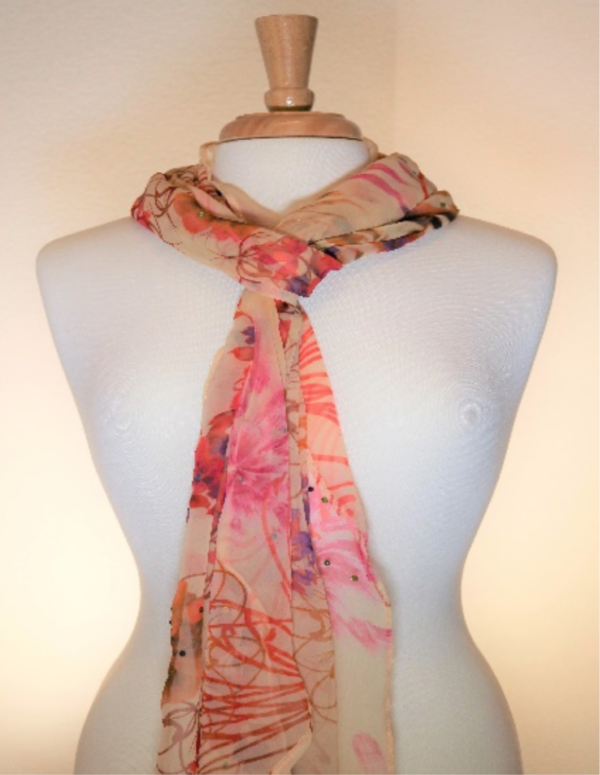 Peachy Rose Scarf Pastel Colored Crystal Accents
